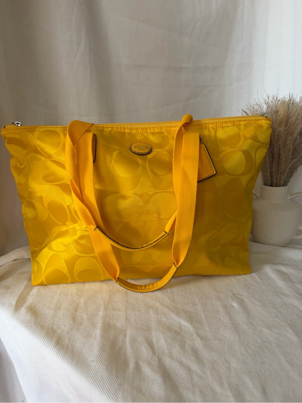 Coach Getaway PackableYellow Signature WeekenderNylon ToteBag CasualLight Modern